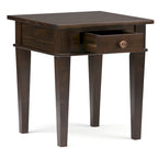 Table d'appoint carrée avec tiroir – Gris Ferme / Brun Selle / Brun Tabac