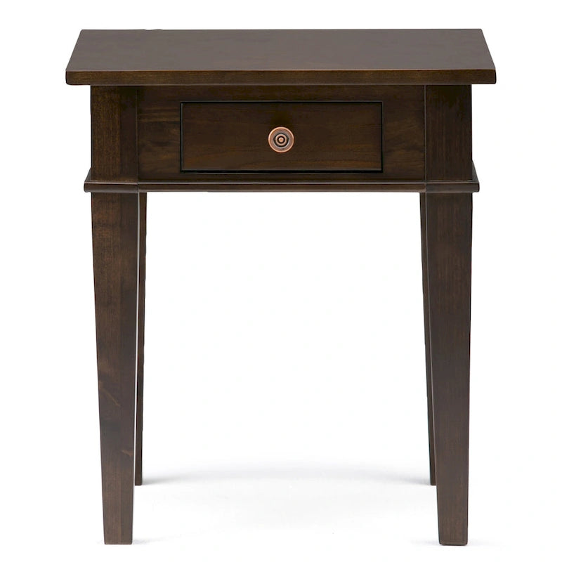 Table d'appoint carrée avec tiroir – Gris Ferme / Brun Selle / Brun Tabac