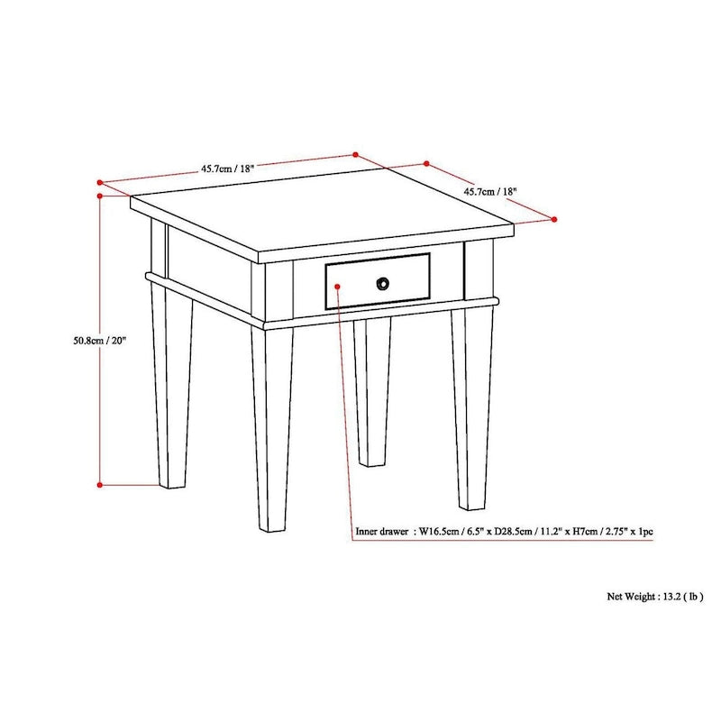 Table d'appoint carrée avec tiroir – Gris Ferme / Brun Selle / Brun Tabac