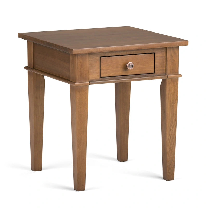 Table d'appoint carrée avec tiroir – Gris Ferme / Brun Selle / Brun Tabac