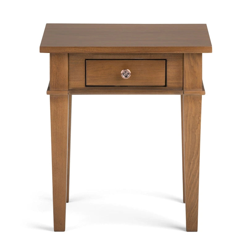 Table d'appoint carrée avec tiroir – Gris Ferme / Brun Selle / Brun Tabac