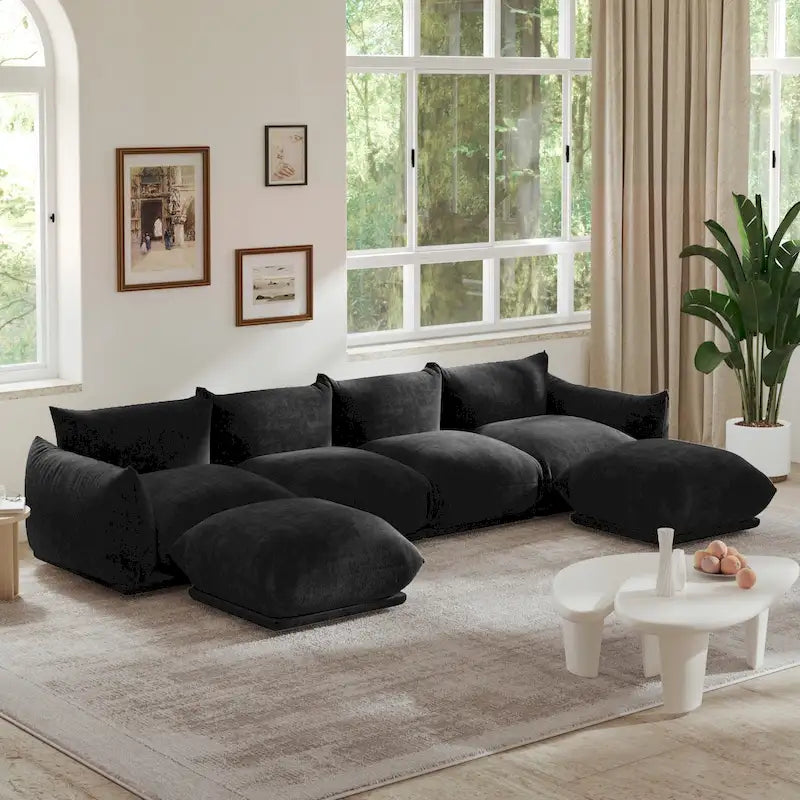 Canapé d'angle modulaire 4 places en forme de U en chenille avec 2 poufs