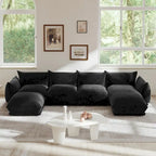 Canapé d'angle modulaire 4 places en forme de U en chenille avec 2 poufs