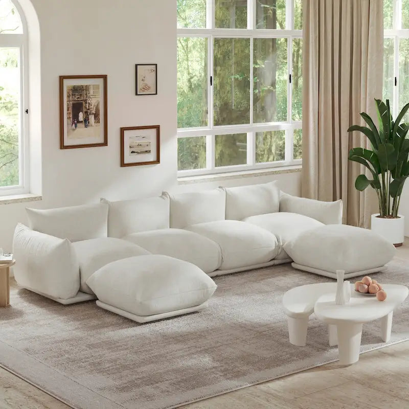 Canapé d'angle modulaire 4 places en forme de U en chenille avec 2 poufs