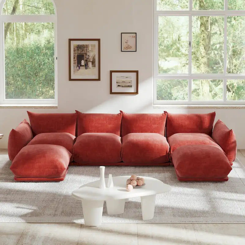 Canapé d'angle modulaire 4 places en forme de U en chenille avec 2 poufs