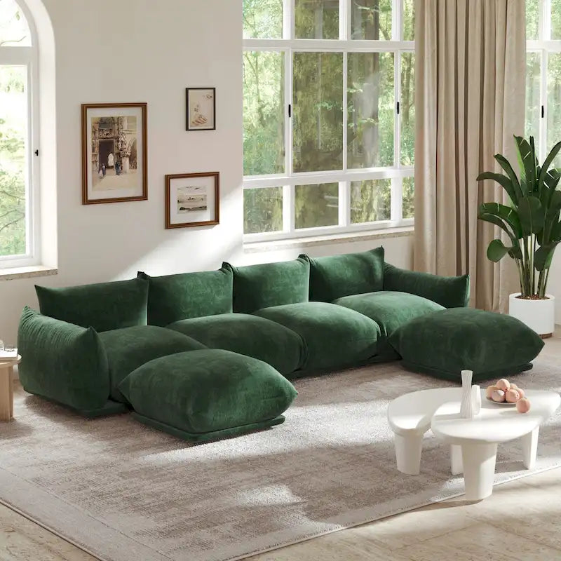 Canapé d'angle modulaire 4 places en forme de U en chenille avec 2 poufs