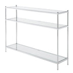 Console en verre trempé à 3 niveaux avec structure en métal chromé