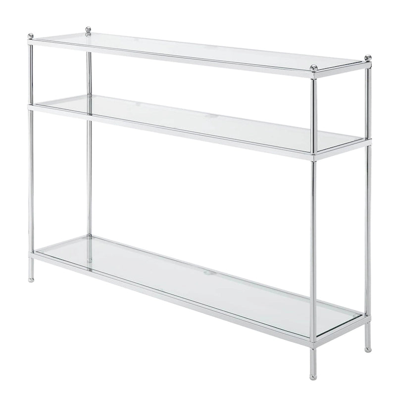 Console en verre trempé à 3 niveaux avec structure en métal chromé