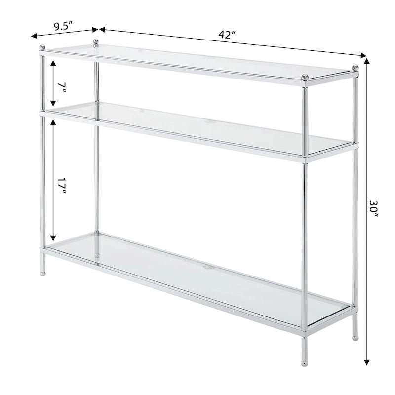 Console en verre trempé à 3 niveaux avec structure en métal chromé
