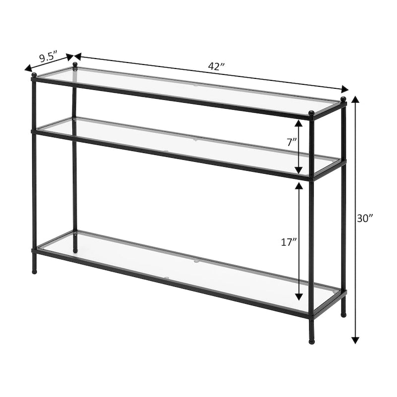 Console en verre trempé à 3 niveaux avec structure en métal chromé