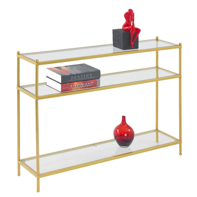 Console en verre trempé à 3 niveaux avec structure en métal chromé