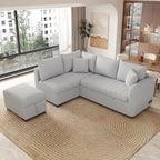 Canapé convertible d'angle de 209 cm avec ports USB et pouf de rangement