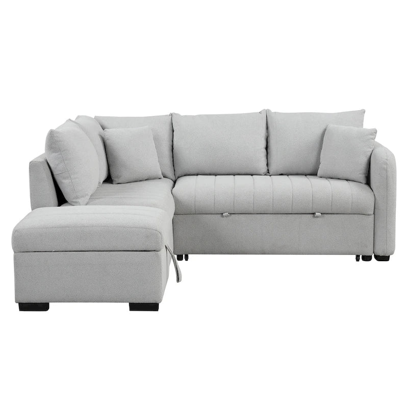 Canapé convertible d'angle de 209 cm avec ports USB et pouf de rangement