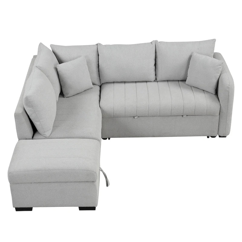Canapé convertible d'angle de 209 cm avec ports USB et pouf de rangement