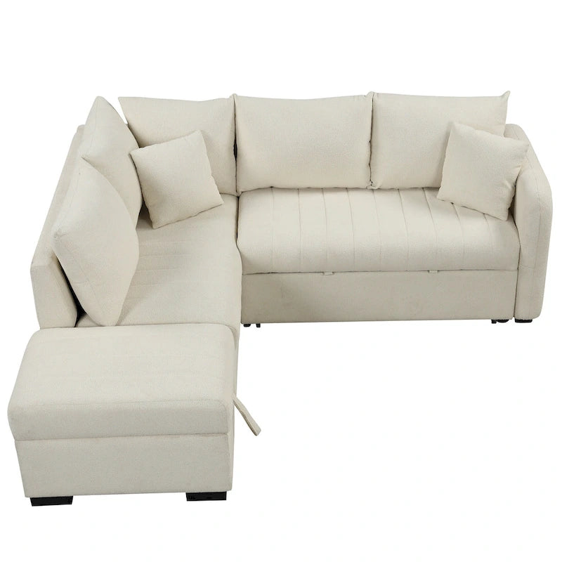 Canapé convertible d'angle de 209 cm avec ports USB et pouf de rangement
