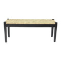 Banc d'intérieur 117 cm en bois massif et jonc de mer naturel, avec pieds fuselés