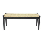 Banc d'intérieur 117 cm en bois massif et jonc de mer naturel, avec pieds fuselés