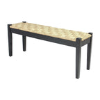 Banc d'intérieur 117 cm en bois massif et jonc de mer naturel, avec pieds fuselés