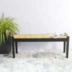 Banc d'intérieur 117 cm en bois massif et jonc de mer naturel, avec pieds fuselés