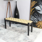 Banc d'intérieur 117 cm en bois massif et jonc de mer naturel, avec pieds fuselés