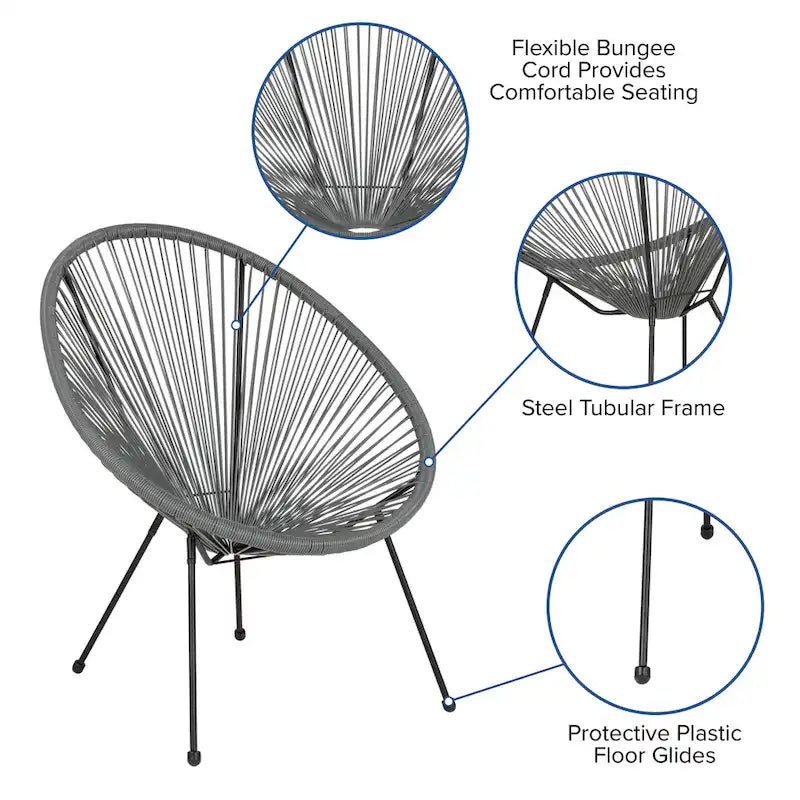Fauteuil Papasan lounge en rotin tressé avec élastiques