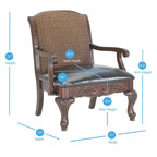 Fauteuil d'appoint traditionnel en noyer sculpté avec assise en similicuir