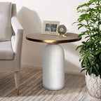 Table d'appoint ronde moderne de 17 pouces en laiton avec base cylindrique en marbre, laiton, blanc