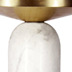 Table d'appoint ronde moderne de 17 pouces en laiton avec base cylindrique en marbre, laiton, blanc