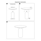 Table d'appoint ronde moderne de 17 pouces en laiton avec base cylindrique en marbre, laiton, blanc