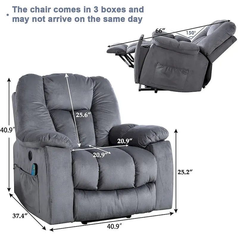 Fauteuil inclinable électrique surdimensionné avec massage et chaleur lombaire