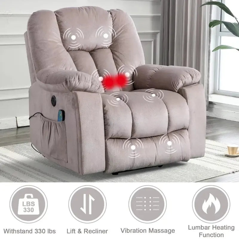 Fauteuil inclinable électrique surdimensionné avec massage et chaleur lombaire