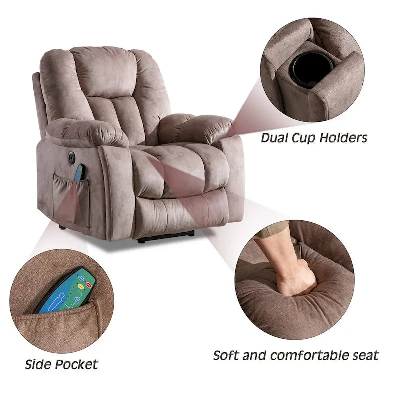 Fauteuil inclinable électrique surdimensionné avec massage et chaleur lombaire