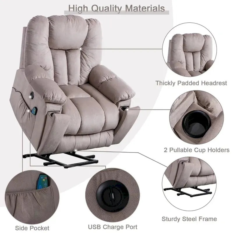 Fauteuil inclinable électrique surdimensionné avec massage et chaleur lombaire