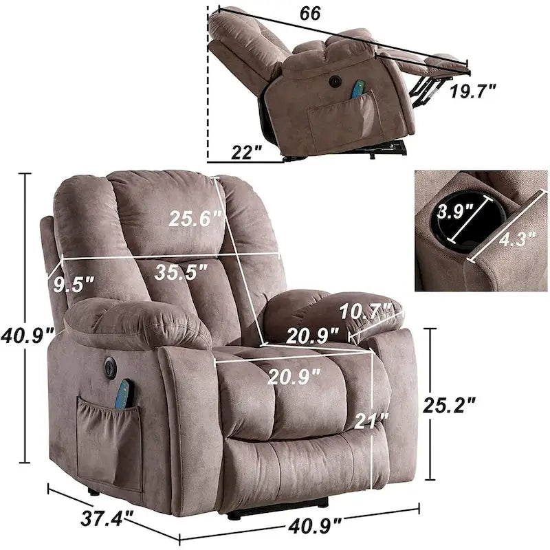 Fauteuil inclinable électrique surdimensionné avec massage et chaleur lombaire