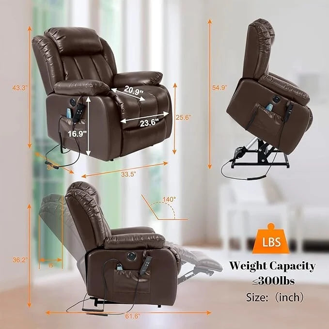 Fauteuil inclinable électrique surdimensionné avec massage et chaleur lombaire