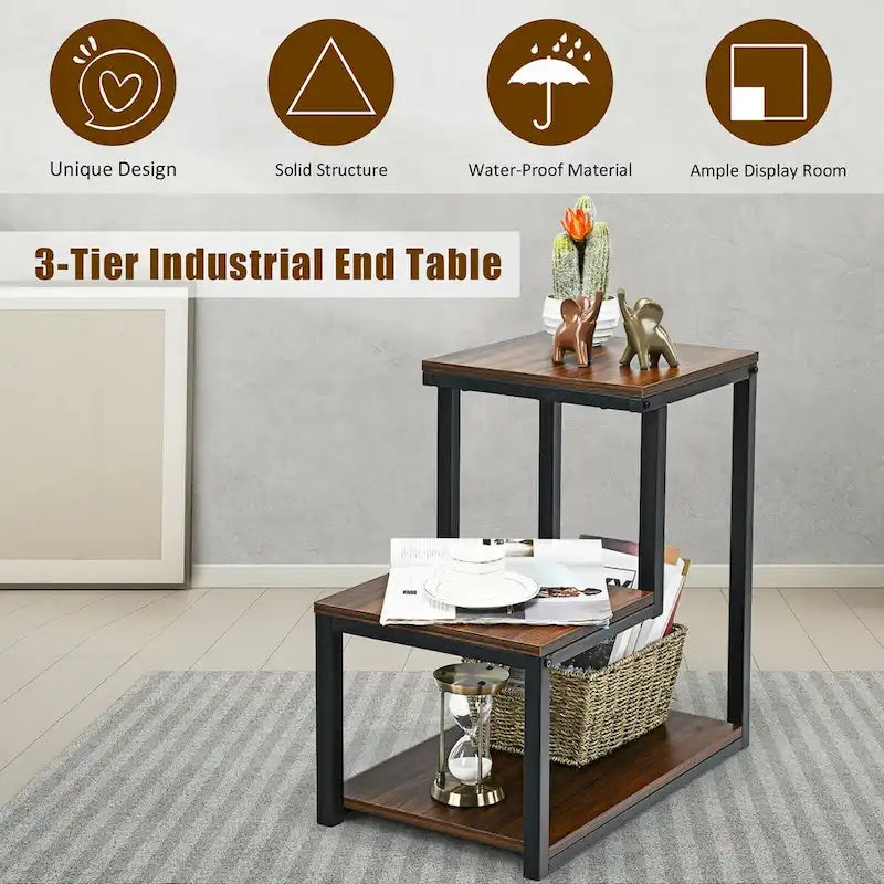 Table d'appoint à 3 niveaux avec étagère de rangement