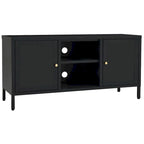 Meuble TV en acier noir et verre – 105 cm (L) x 35 cm (P) x 52 cm (H)