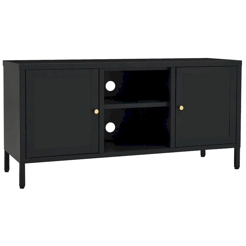 Meuble TV en acier noir et verre – 105 cm (L) x 35 cm (P) x 52 cm (H)
