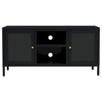 Meuble TV en acier noir et verre – 105 cm (L) x 35 cm (P) x 52 cm (H)