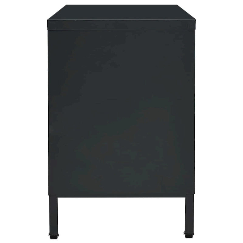 Meuble TV en acier noir et verre – 105 cm (L) x 35 cm (P) x 52 cm (H)