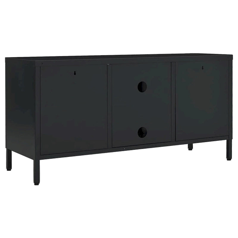 Meuble TV en acier noir et verre – 105 cm (L) x 35 cm (P) x 52 cm (H)