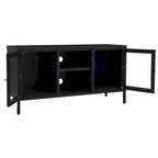Meuble TV en acier noir et verre – 105 cm (L) x 35 cm (P) x 52 cm (H)