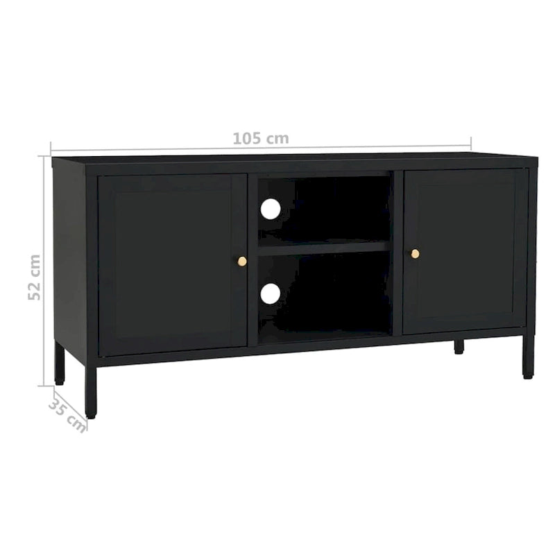 Meuble TV en acier noir et verre – 105 cm (L) x 35 cm (P) x 52 cm (H)