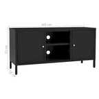 Meuble TV en acier noir et verre – 105 cm (L) x 35 cm (P) x 52 cm (H)