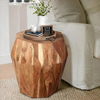 Table d'appoint artisanale en bois d'acacia massif avec plateau octogonal