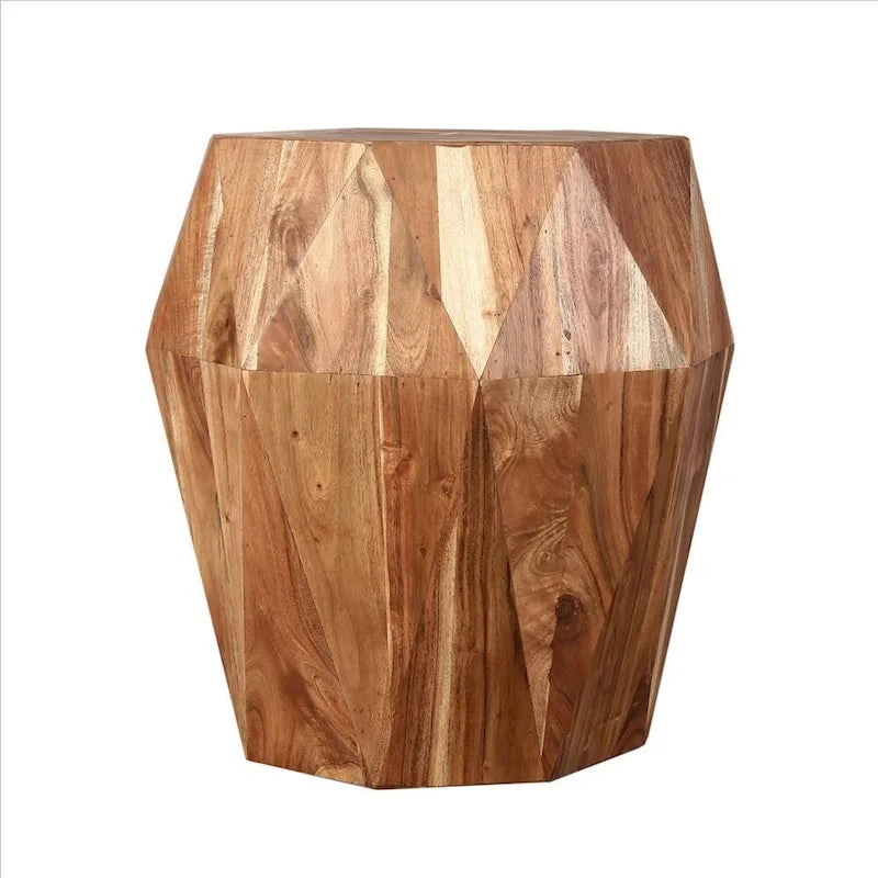 Table d'appoint artisanale en bois d'acacia massif avec plateau octogonal
