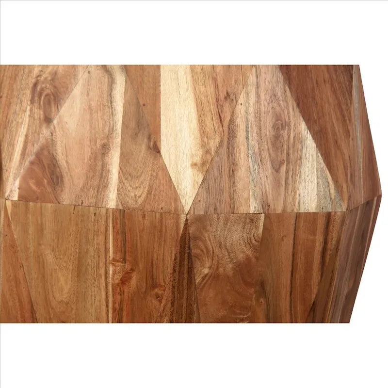 Table d'appoint artisanale en bois d'acacia massif avec plateau octogonal