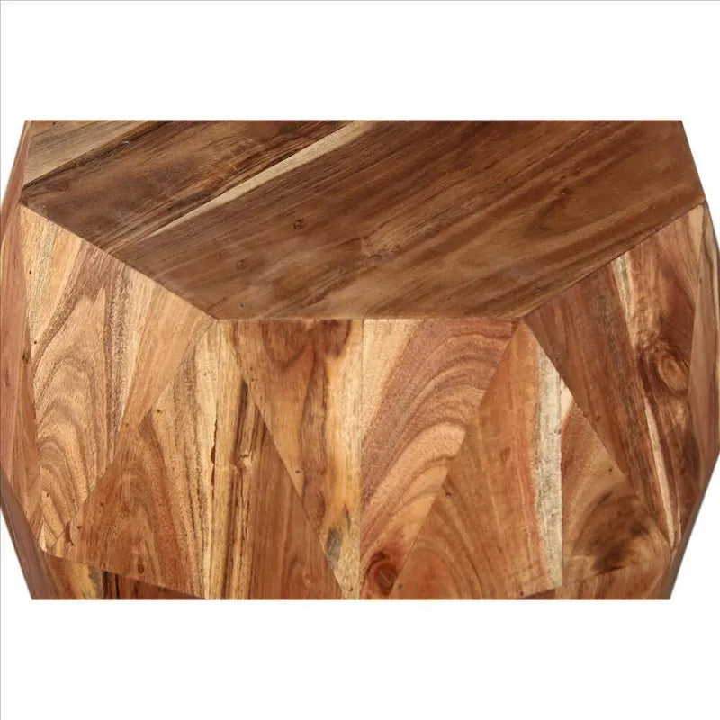 Table d'appoint artisanale en bois d'acacia massif avec plateau octogonal