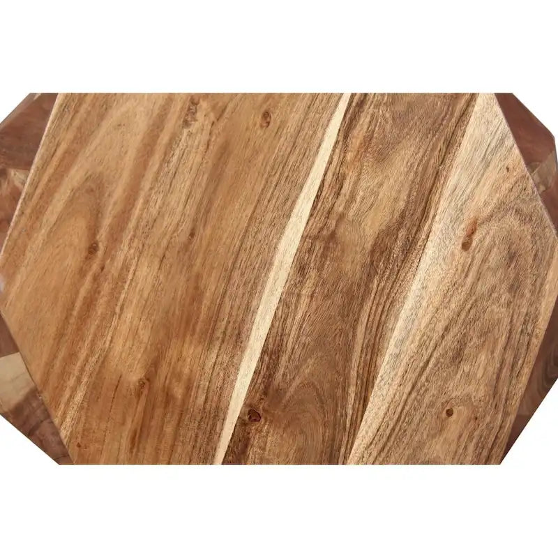 Table d'appoint artisanale en bois d'acacia massif avec plateau octogonal