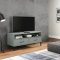 Meuble TV en pin massif avec pieds en métal – 106 cm (L) x 40 cm (P) x 46,5 cm (H)